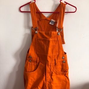 Vintage 90s Orange Overalls Shorts SMALL